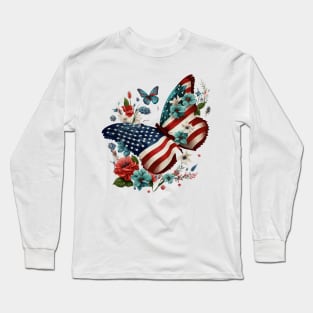 4th of July Floral Butterfly Funny Long Sleeve T-Shirt